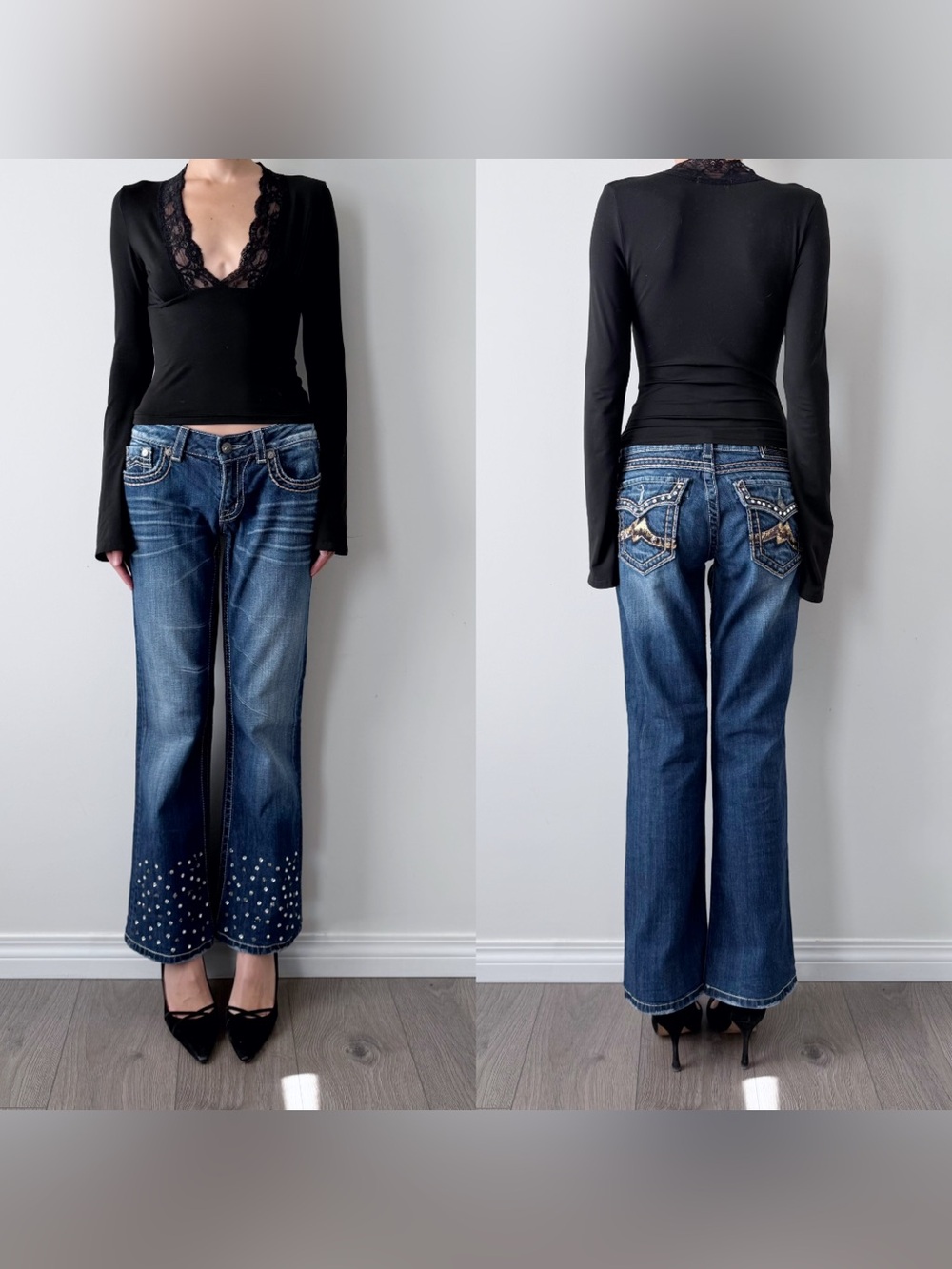 Y2k miss me low rise rhinestone flared jeans